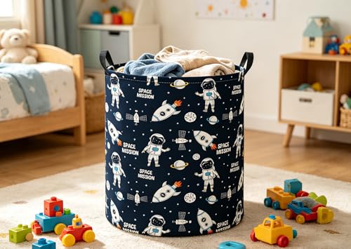 Image of Baby Laundry Hamper kids laundry Basket Waterproof Laundry Bag for Bedroom Clothes Organizer Room Decor(Astronaut)
