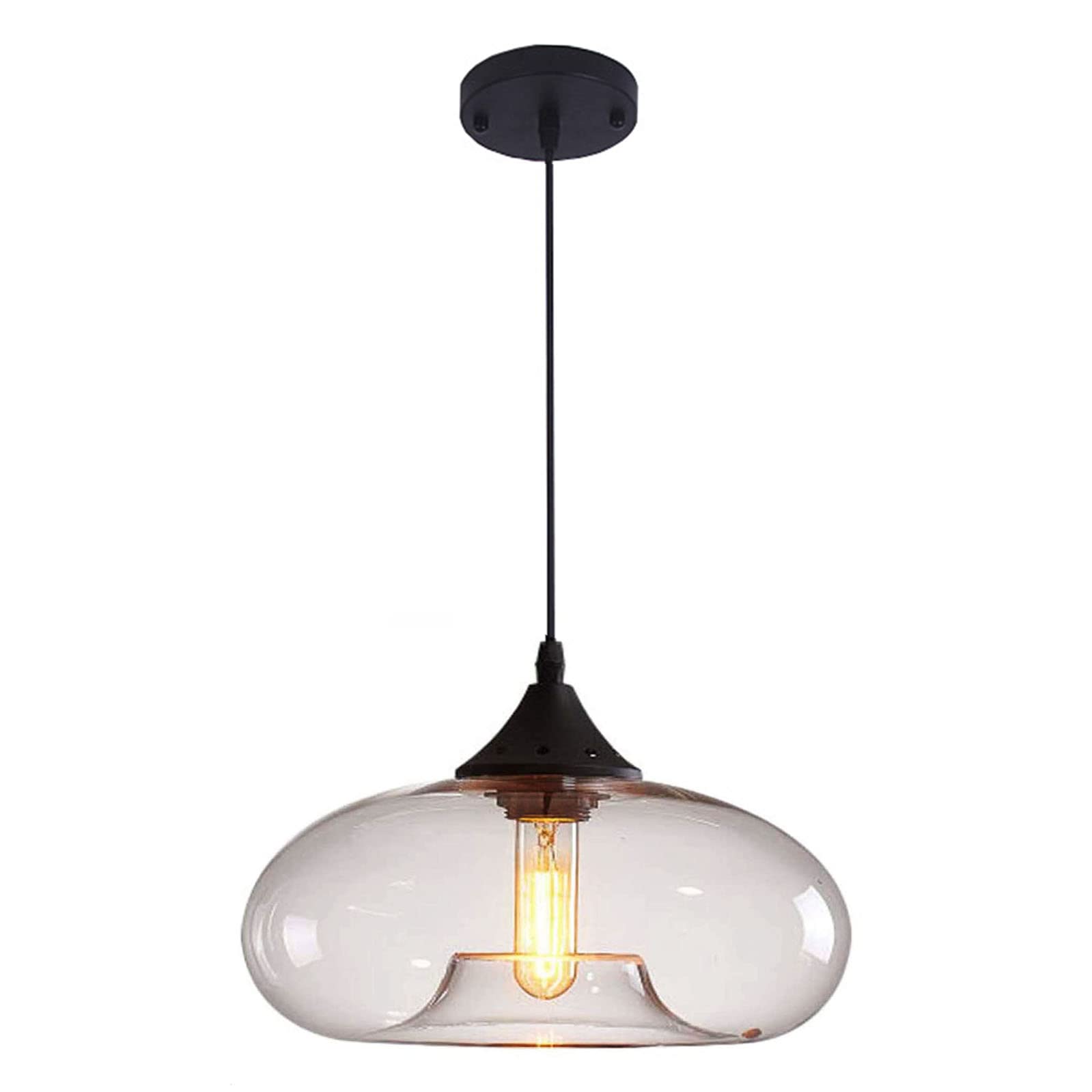 S-Cevada Industrial Vintage Colorful Glass Pendant Light Retro Loft Bar E27 Ceiling Hanging Lamp Kitchen Dining Room Bedroom Chandelier 28cm (Clear)