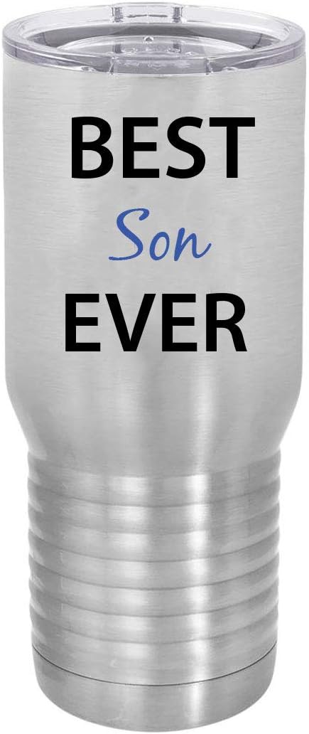 Best Son Ever Stainless Steel Vacuum Double-Walled Insulated 20 Oz Tumbler Travel Coffee Mug with Clear Lid, White