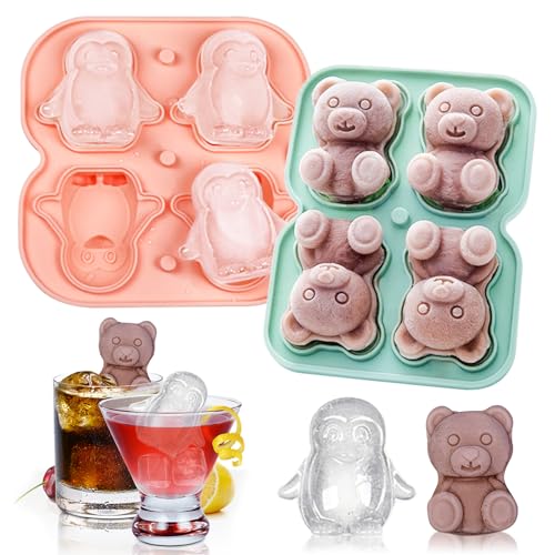 2 Pack Moldes de Hielo de Silicona en Formas 3D Animal miniatura 1