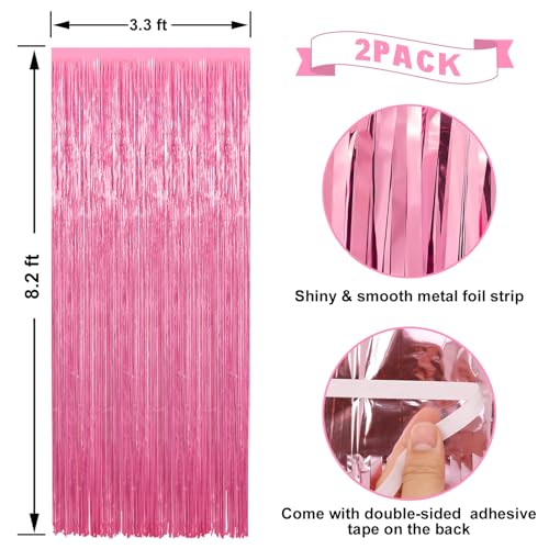 Image of 3 Pack Pink Foil Fringe Curtains Streamers Party Decorations 3.3 x 8.2 ft, Pink Tinsel Curtain Fringe Backdrop for Parties, Door Fringe Birthday Streamers, Barbie Backdrop Birthday Party Decorations