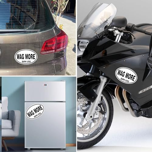 Image of Wag More Bark Less Oval Magnet Decal - 4x6 Inches, Automotive Magnet for Car, Truck, SUV - Pet Lovers' Accessories, Express Your Love for Dogs with This Unique Car Magnet