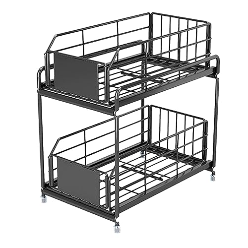 Organizador Bajo Lavabo Grande de 2 Niveles en Acero Negro Ajustable para Cocina, Baño, Despensa y Clóset miniatura 1