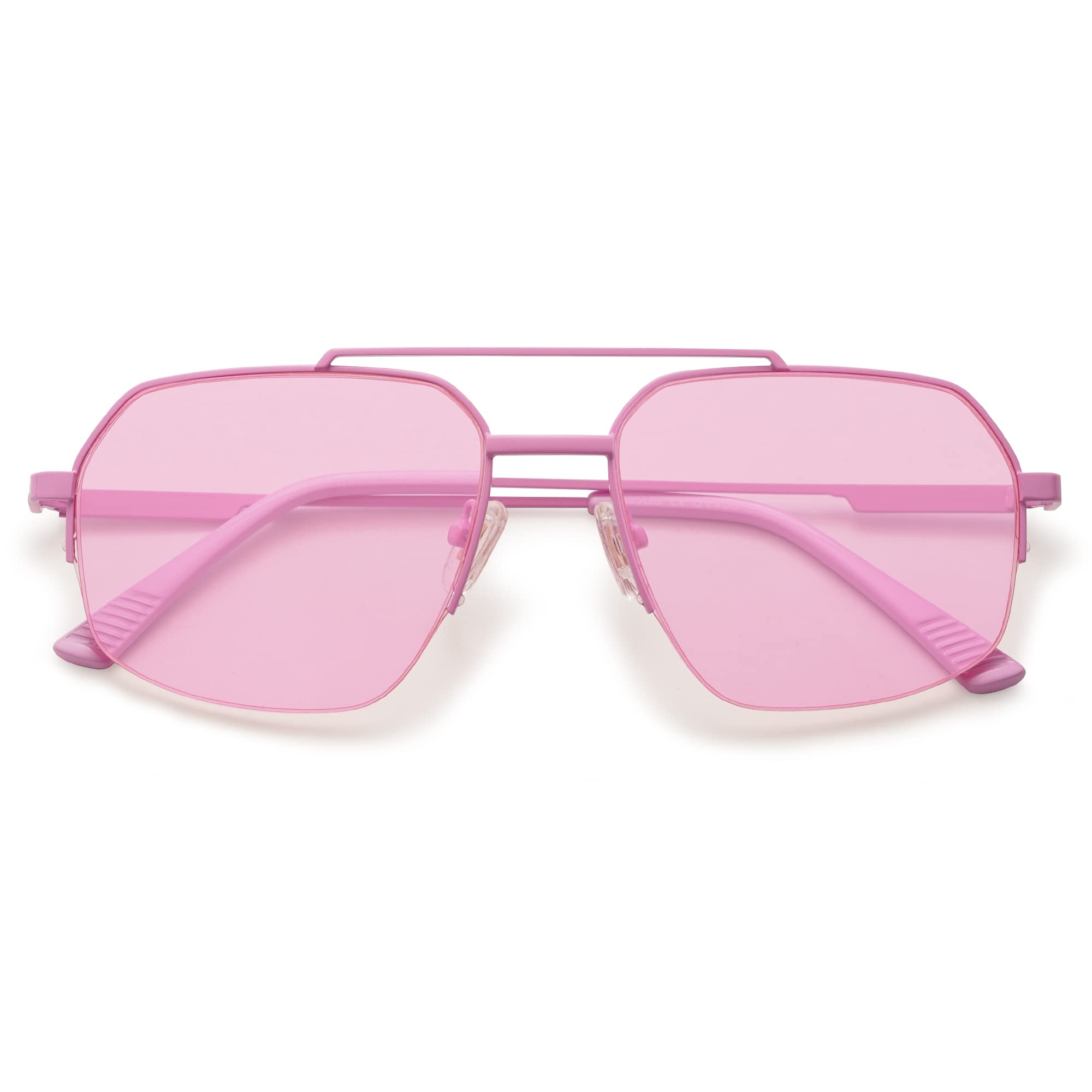 Trendy Aviator Sunglasses Mens Womens Retro Double Bridge Metal Frame Semi-Rimless Shades SJ1191