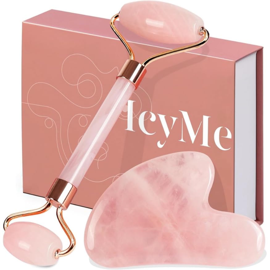 Jade Roller & Gua Sha, Face Roller – Rose Quartz Facial Beauty Tools for Skin Care, Face, Eyes, Neck, and Body – Muscle Relaxation, Fine Line & Wrinkle Relief