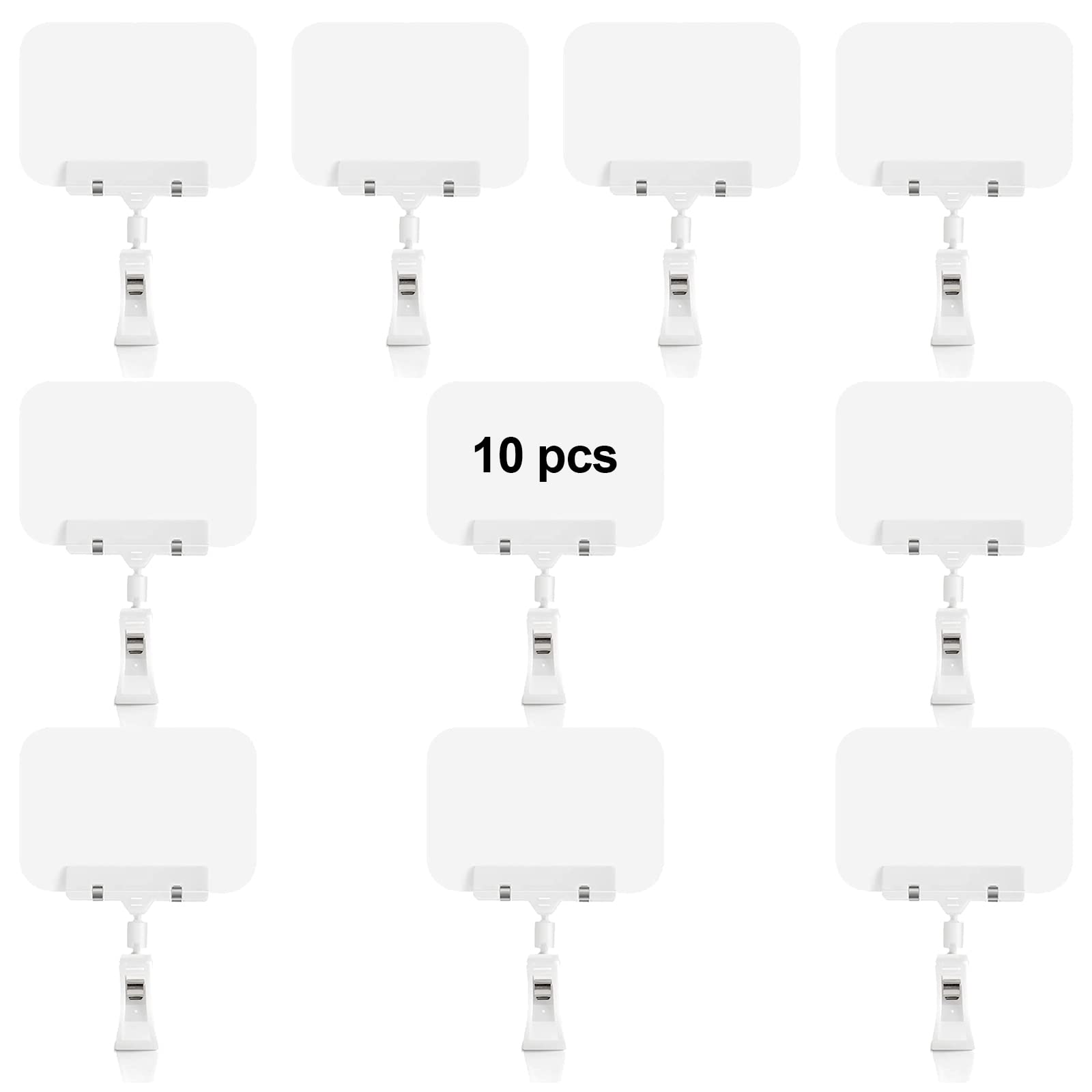 SIYOMG10 Pack Double Head Display Clips Rotating Reuse Food Display Sign Price Tag Merchandise Sign Clip, Mini Plastic Chalkboard Sign with Clip for Business, Party, Office, Exhibition (White)