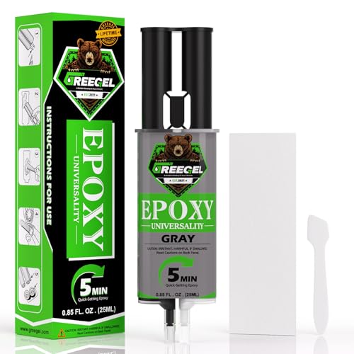 2 Part Grey Epoxy Glue - 5 Minute Set Epoxy Adhesive, 0.85 oz Syringe (1 Pack), Gray Ultra Strong Epoxy Resin Glue for Metal, Wood, Plastic Repair