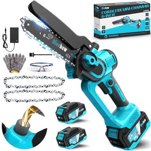 Brushless Mini Chainsaw Cordless - 6 Inch Electric Saw with Oiler System Chain Saw with 2×4000mAh Batteries Small Chainsaw with Safety Lock for Cutting Trees Trimming Wood Gardening