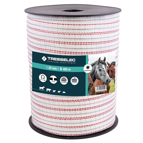 TRESSELEC - Ruban ZZ 20mm - Clôture électrique pour animaux (vache, chèvre, mouton, cheval) - Bobine de 400m - 6 fils inox diamètre 0,20mm et 2 fils cuivre...
