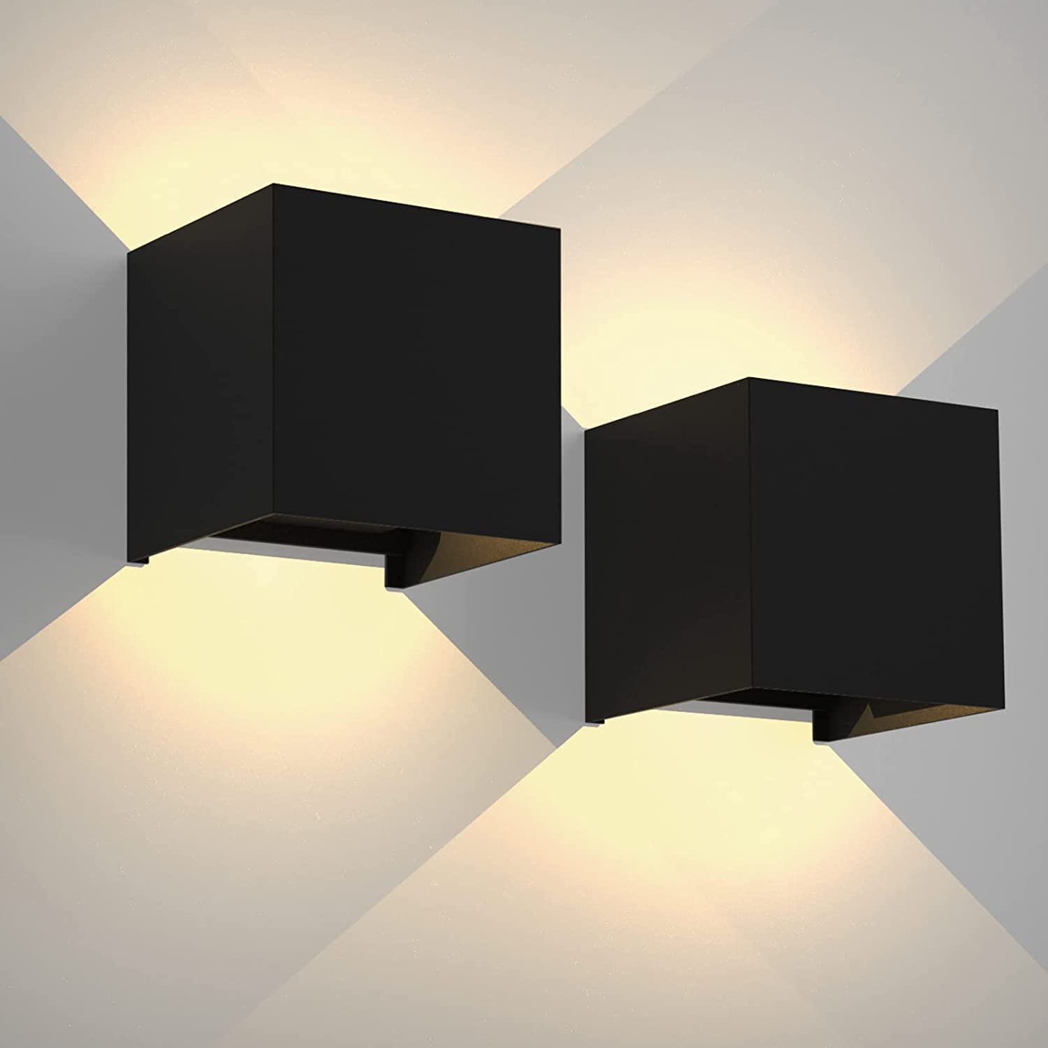2 Piezas Apliques Pared Interior Exterior 12W LED Moderno Lámpara de Pared 3000K Blanco Cálido IP65 Impermeable Lámpara de Pared Ángulo de Luz Ajustable para Salón Pasillo Hotel, Negro