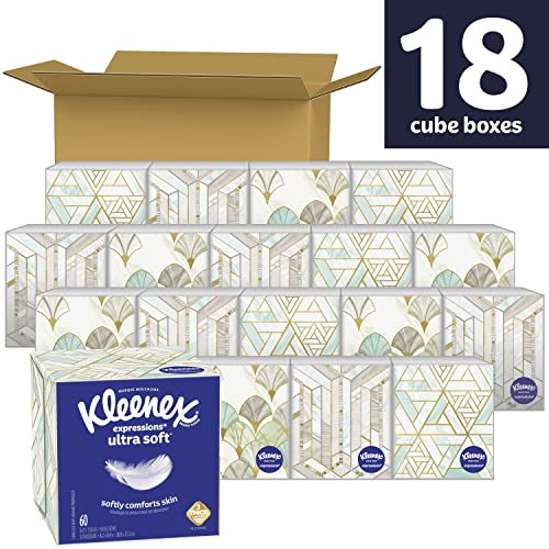 Kleenex Expressions Ultra Soft Facial Tissues, Soft Facial Tissue, 18 Cube Boxes, 60 Tissues Per Box, 3-Ply (1,080 Total Tissues) #TOP1