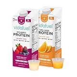 Vidafuel Protein Drink, 16g protein per 2oz shot, 32 fl oz carton, 2 Pack, berry and citrus, collage