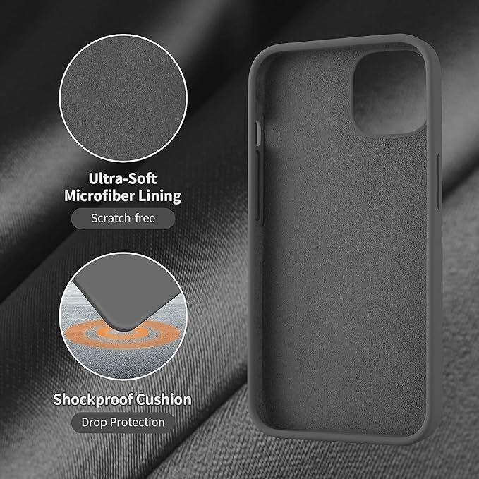 Image of Compatible with iPhone 15 Silicone Case, Slim Shockproof Protective Cover, Drop Protection and Camera Protection, MagSafe Compatible, Soft Microfiber Lining Inside (Gray)