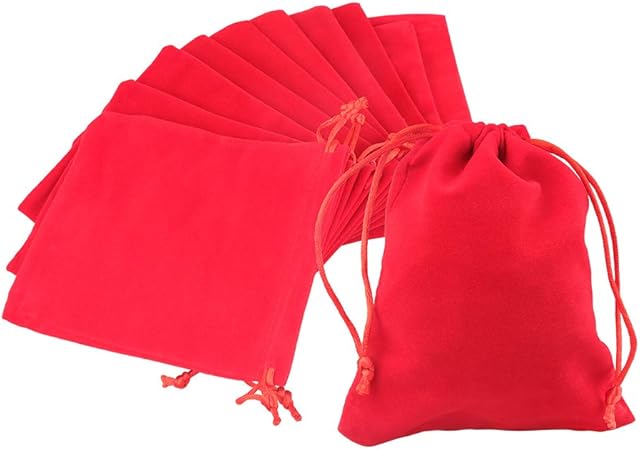 jijAcraft 20pcs Velvet Bags Red for Gifts, Large Velvet Drawstring Gift Bags Pouches for Jewellery(12X15CM)