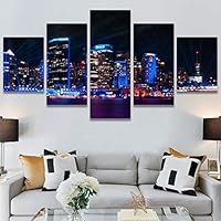 SIGNWIN 5 Panel Canvas Wall Art City Illuminations for Home Decorations Ready to Hang - 60