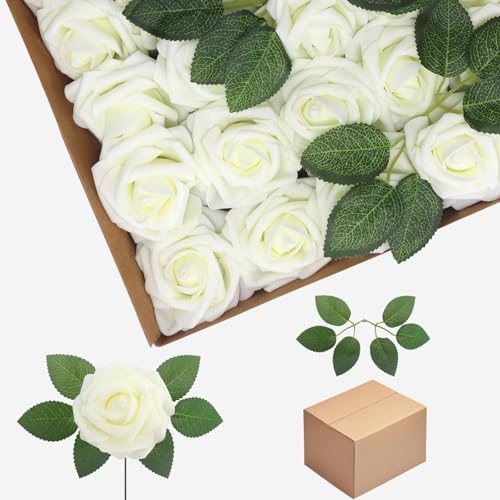 Amazon.com: YEHLIABO Milk White 200Pcs Artificial Flowers Real Looking ...