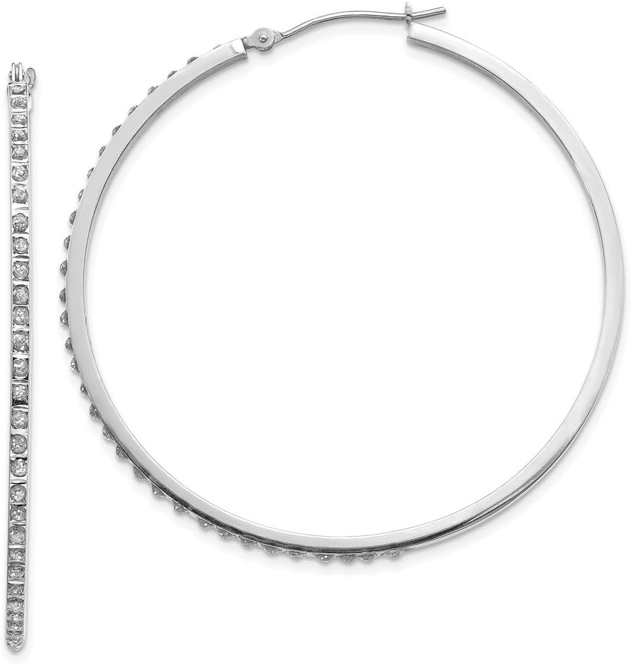 Sonia Jewels14k White Gold In & Out Diamond Fascination Large Round Hinged Hoop Earrings (.01 cttw.) (49mm x 2mm)