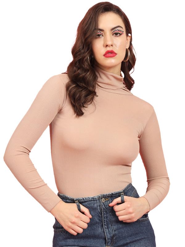 tandul Women's Sweater-Polyester Beige Sweater, High Neck Full Sleeve Solid No Closure Women Sweater (8139)-picture-18