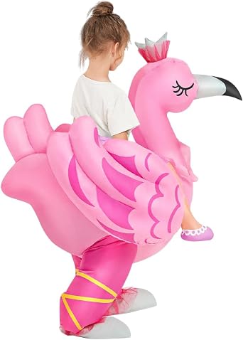 KOOY Kids Halloween Inflatable Costume, Ride On Flamingo Air Blow up Funny Inflatable Suit, Halloween Costumes for Girl/Child