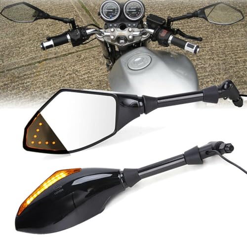 Image of 10mm Glossy Black LED Turn Signals Side Rearview Mirrors For Universal for Bike (Bike Mirror Indicator)