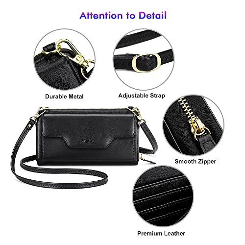 Nuoku Crossbody Bags For Women, Wristlet Wallets For Women, Small Clutch Purses For Women, Cell Phone Wallet, Rfid Wallet, Black #TOP6