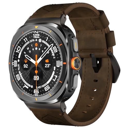 Image of Vintage Leather Band Compatible with Samsung Galaxy Watch Ultra Band 47mm (2025 /2024), 24mm Wide Crazy Horse Leather Strap for Galaxy Watch Ultra Men Women Retro Brown