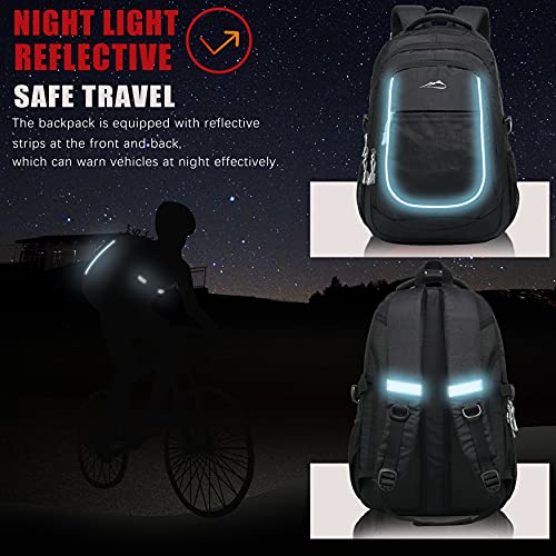 Backpack Bookbag For School College Student Sturdy Travel Business Hiking Fit Laptop Up To 15.6 Inch Multi Compartment Gifts For Men Women Night Light Reflective (Black) #TOP3