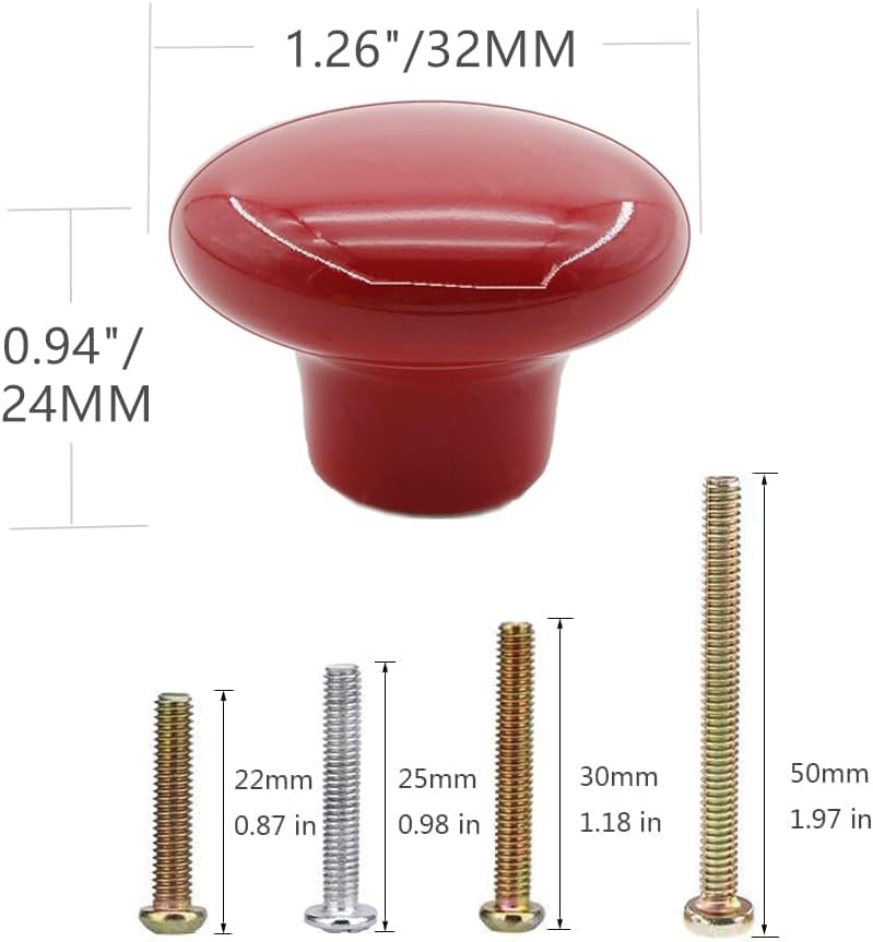 Miniatura 2 de 10 pomos de puerta de cerámica vintage de forma redonda para cajón, armario, armario, cajón, gabinete, accesorios de cocina para el hogar (rojo)