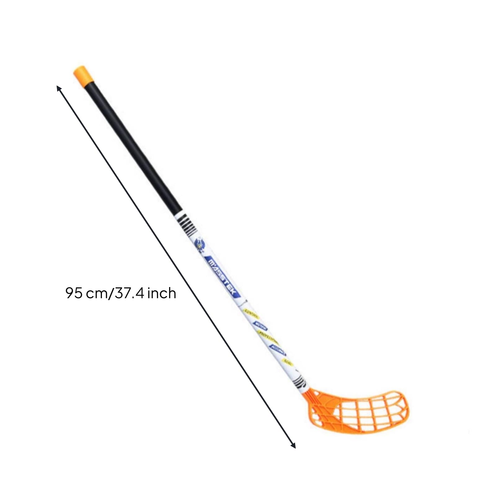 Palo de Floorball Palo Stick Barra Bastón Caña de Polipropileno Ligera y Pala de Polietileno Firme Diseñada para, Naranja Blanco, Longitud del Palo 75cm - Altura 120-140cm