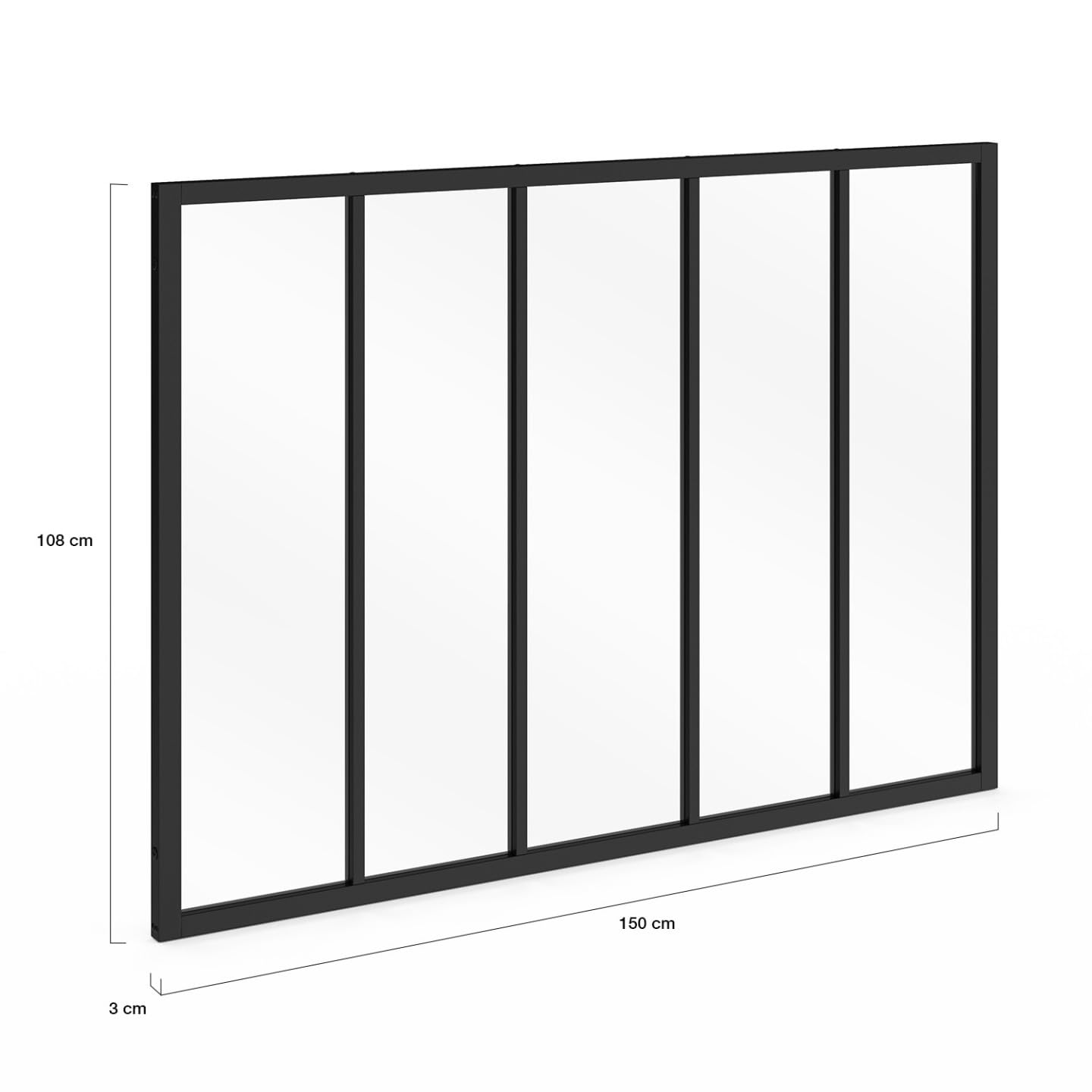 Verrière Atelier 5 vitrages L. 150 x H.108 cm Métal Noir Verre trempé