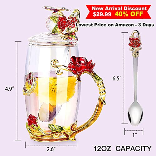 Vivimee 2 Pack Tea Cups with Lids, 12 oz Clear Glass Cups with Spoon