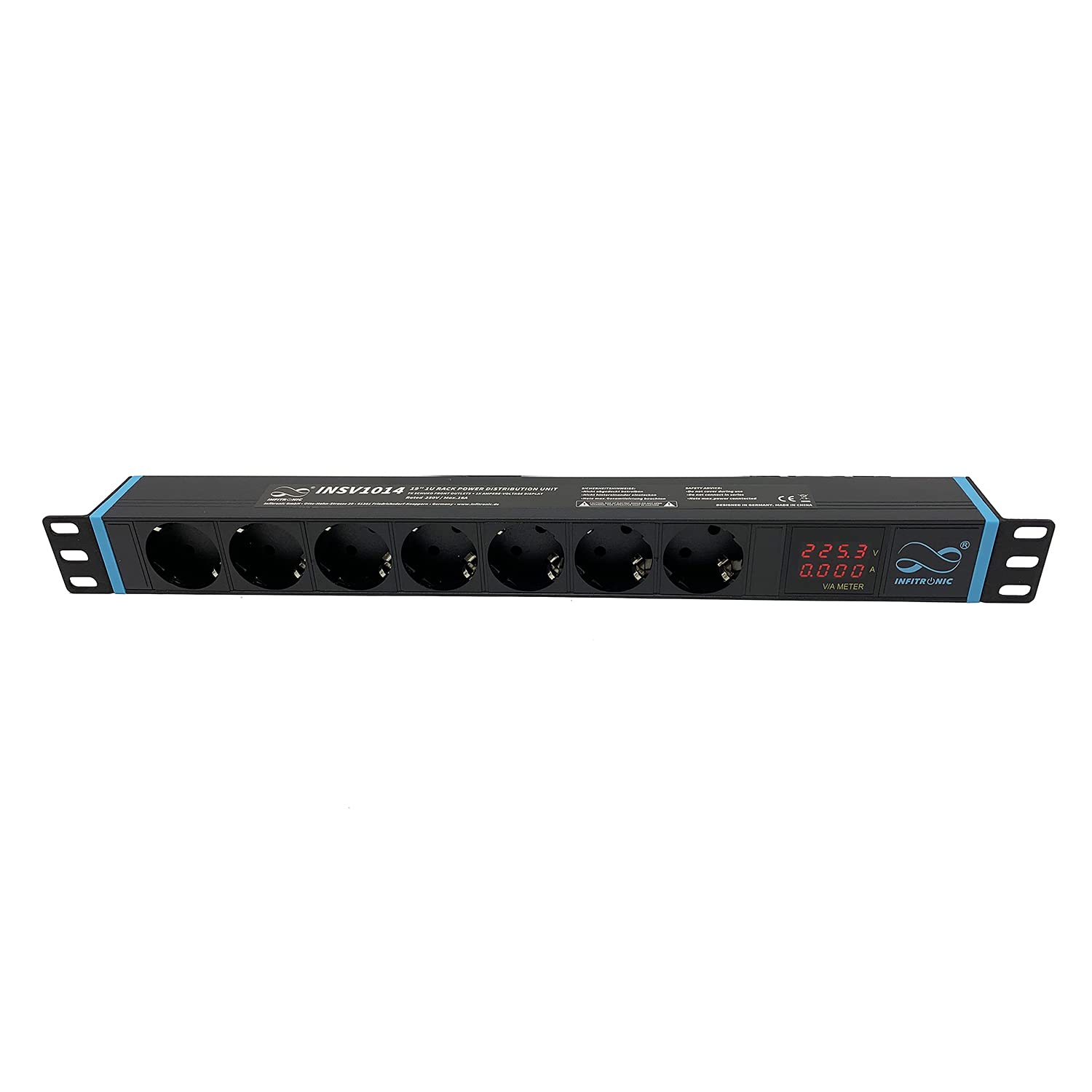Infitronic - INSV1014-19 pouces 1HE 7 prises Bloc de courant avec voltage et ampèremètre numérique