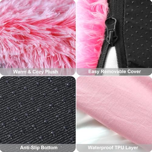 Image of Orthopedic Memory Foam Dog Bed Medium Size Crate Pad 35 x 22 Inch Pink | Dual-layer support with removable washable plush cover waterproof liner nonslip base for kennel car and home use up to 60 lb
