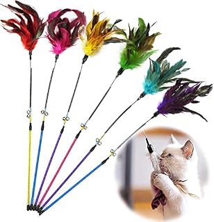 GingerUPer Cat Toy Feather Cat Toy Feather Wand Cat Pet Toy Wire Chaser Wand Teaser Feather With Bell,Cat Toys for Indoor Cats Kitten Interactive Training (6 Pack)