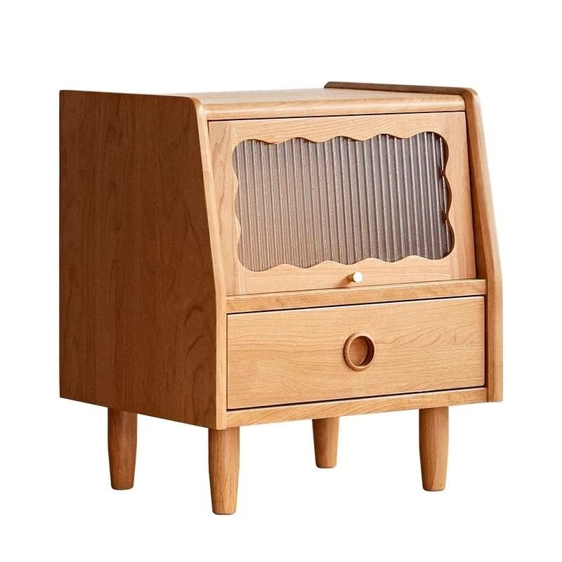 Mesita de noche de madera maciza, mesita de noche de estilo japonés, diseño retro nórdico simple, armario de almacenamiento para el hogar, mesas auxiliares elegantes para espacios pequeños