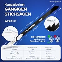 FALKENWALD® Stichsägeblätter Holz 5x T1044DP – Extra Lang 250 mm - Tiefe Schnitte bis 190 mm - T-Schaft, HCS, 6 TPI - Für Weichholz, Hartholz, MDF, OSB, Multiplex – Ansicht 2