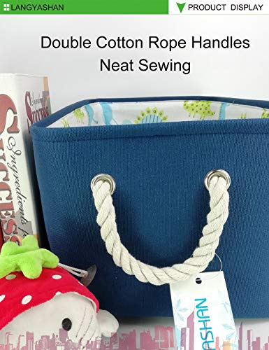 Image of Rectangular Storage Basket Collapse Canvas Fabric Storage Bin with Handles for Organizing Home /Kitchen /Kids Toy /Office /Closet /Shelf Baskets (Navy Toys)