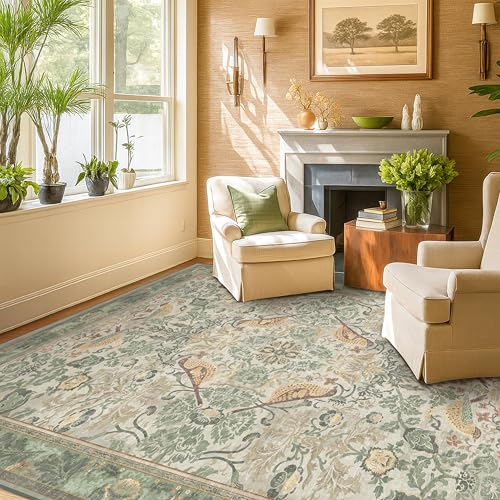 Washable Sage Green Area Rugs 5x7 for Living Room, Bedroom