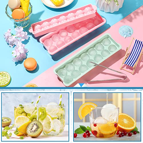 2 Pack Ice Cube Tray, Sphere Ice Cube Mold, Round Ice Cube Mold, Sphere Clear Ice Cube Tray, Silicone Ice Ball Maker Mold And Stainless Steel Ice Tong For Whiskey Cocktail Coffee Tea, Pink And Green #TOP4
