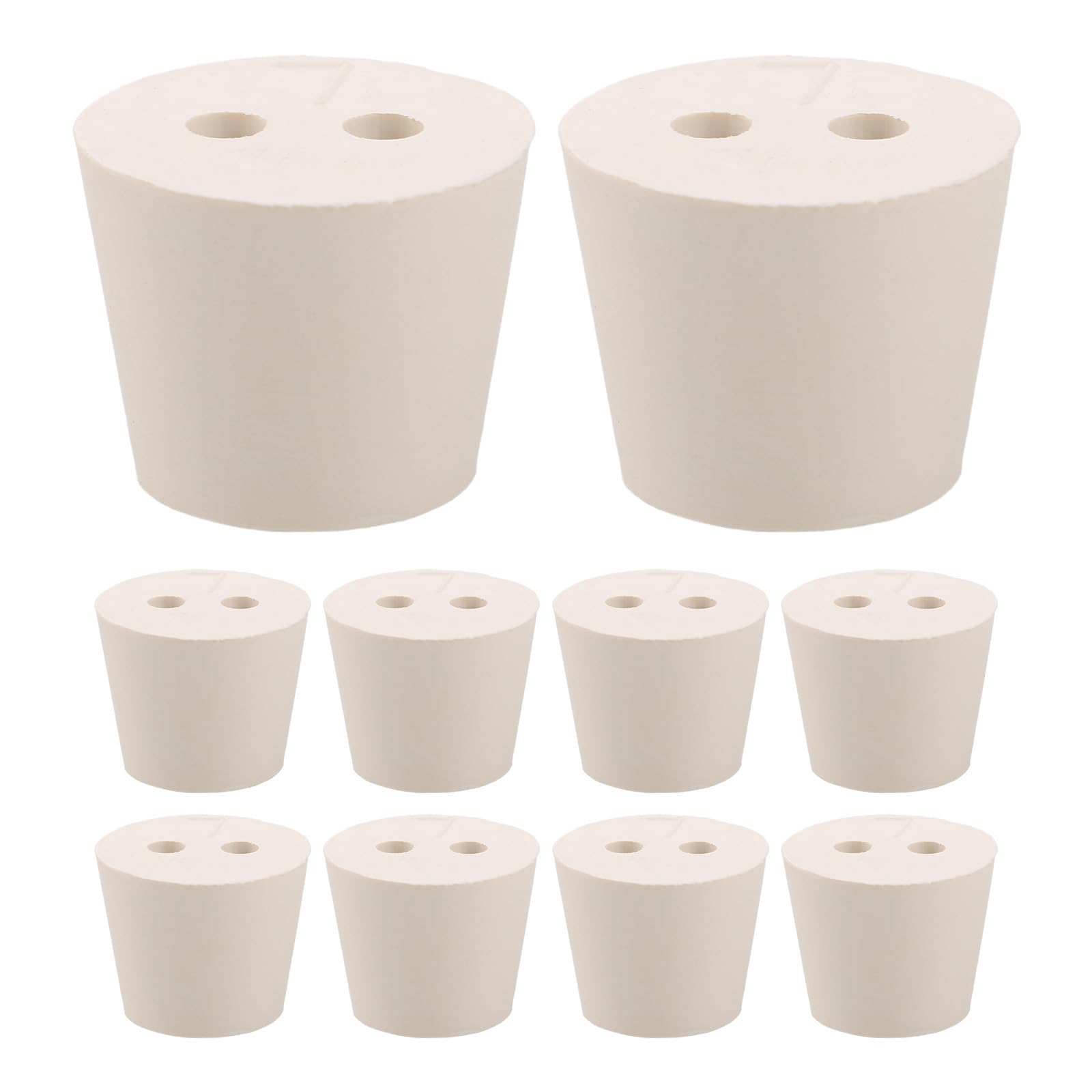 Alipis 10 tapones de goma maciza: tapón cónico beige para laboratorio. Tapones para tubos de ensayo con dos orificios para matraces de laboratorio. Uso científico e industrial. Diámetro inferior: