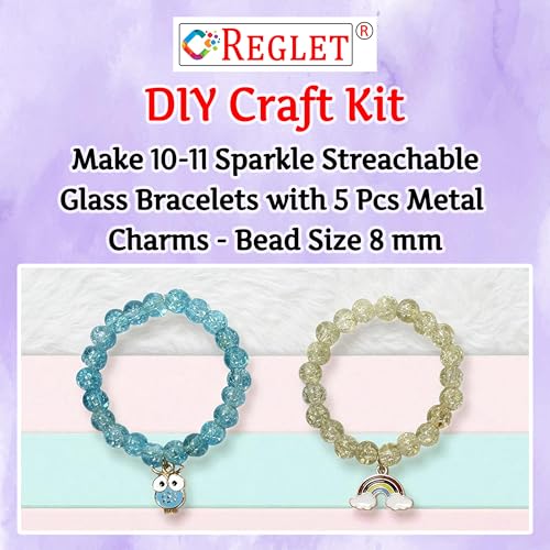 Image of 5 Pcs Charms + 250 Pcs Single Shade Sparkle Glass Beads for Bracelet Making Kit for Women - Beads for Jewellery Making Kit - Bead Set - Crystal Bead Craft - 8mm