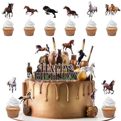 16pcs Décoration de Gâteau Cheval Joyeux Anniversaire Happy Birthday Gâteau Cake Cupcake Topper Personnalisée Décoration de Table pour Mariage Anniversaire Fête