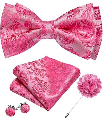Image of YOHOWA Mens Bow Tie Set Paisley Coloful Pre-tied Bowties Adjustable with Handkerchief Cufflinks Wedding Prom Party
