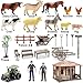Kimicare Farm Animals Farmhouse Building Toys, Farm Figurines and Fence Playset, Farmer Vehicle Toy Truck Pretend Play Set for 3-10 Years Old Kids Boys Girls Toddlers, 150PCS
