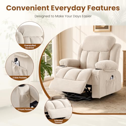 Image of BOSMILLER Electric Power Lift Recliner Chair Sofa with Massage and Heat for Elderly,Lift Chair with Cup Holder & Side Pockets for Living Room