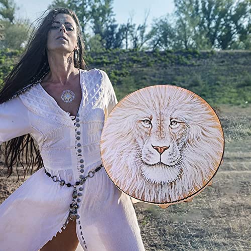 Tambor espiritual hecho a mano LIOONS con león miniatura 3