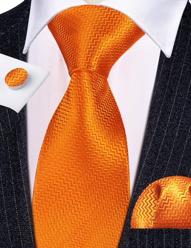 Image of Barry.Wang Plaid Ties Check Mens Necktie Set with Handkerchief Cufflinks Classic Stripe