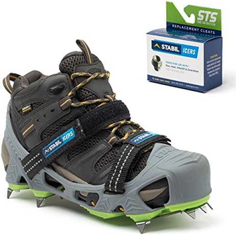 STABILicers HIKE Macro, Made in USA, High Performance Snow and Ice Traction Cleats for Shoes and Boots, 25 Replacement Cleats Included, Gray/Green, Size XL