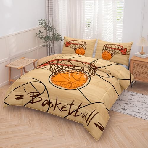 Image of Peopleareok Basketball Comforter Set Full(79x90 Inch), 3D Printed Basketball Theme Comforter, Boys Sport Bedding, 3 Pieces Soft Microfiber Bedding Set for Boys Kids with 2 Pillowcases