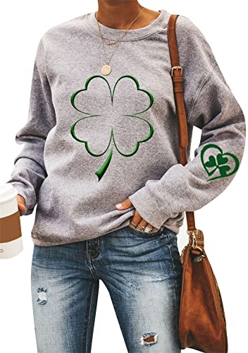 Image of Womens St. Patrick Day Lucky Clover Sweatershirt Crew Neck Long Sleeve Blouse Graphics Tie Dye Pullover